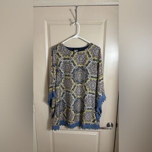 Roaman's Geometric Tunic with Blue and Yellow Patterns